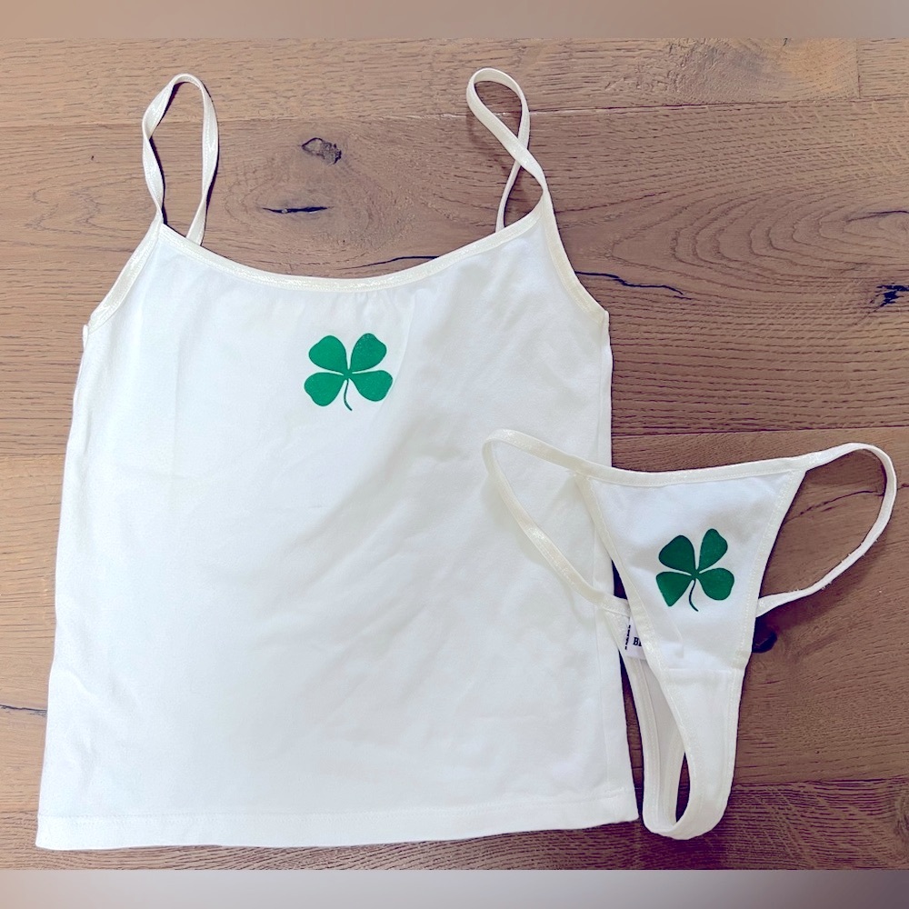 Adorable Beau & Eros crop tank and panty set with a lucky shamrock in size S